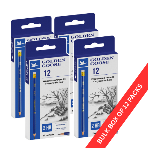 Golden Goose HB Blue Triangular Pencils With White Eraser - Bulk Box of 12 pack