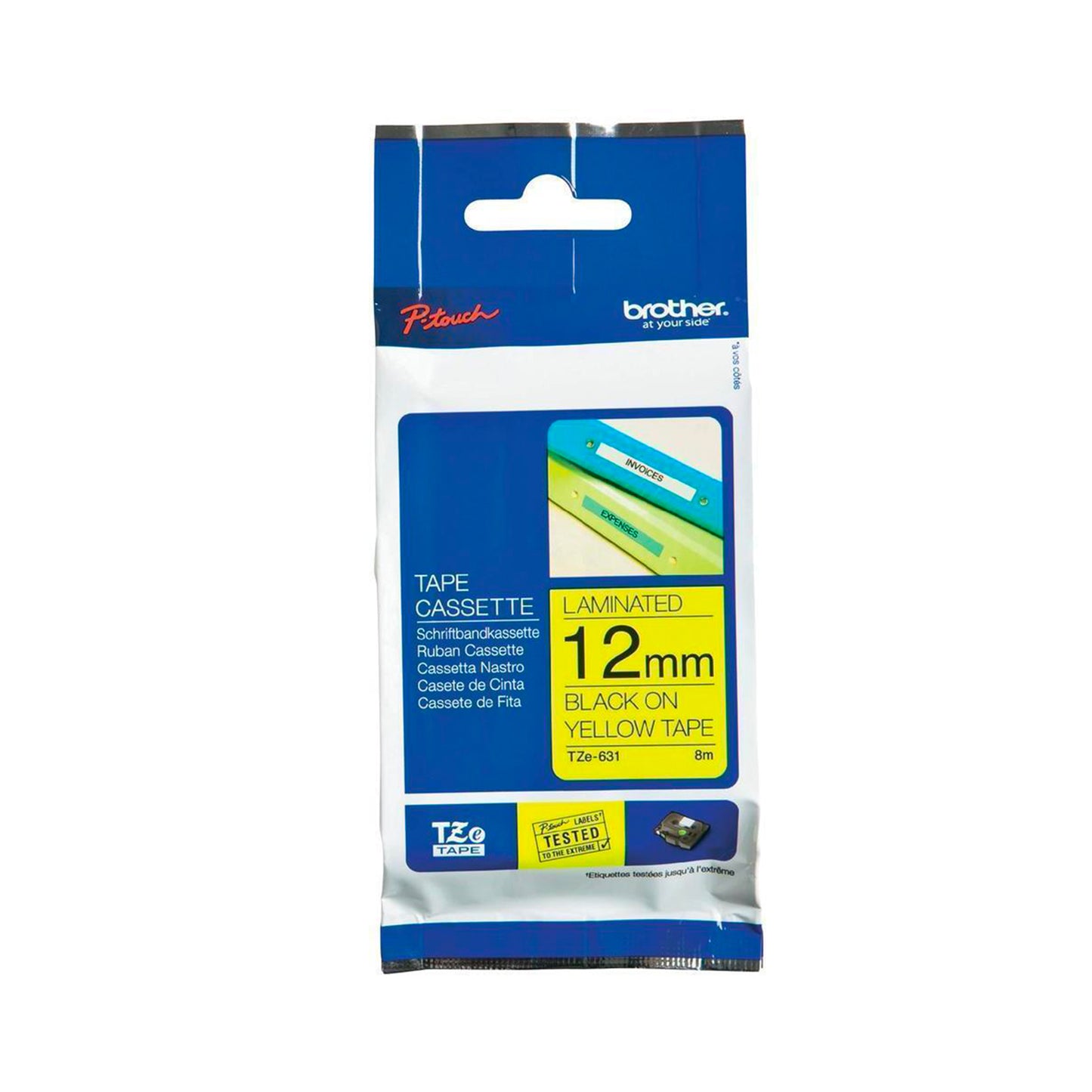 12mm Black on Yellow Black P-Touch Labels