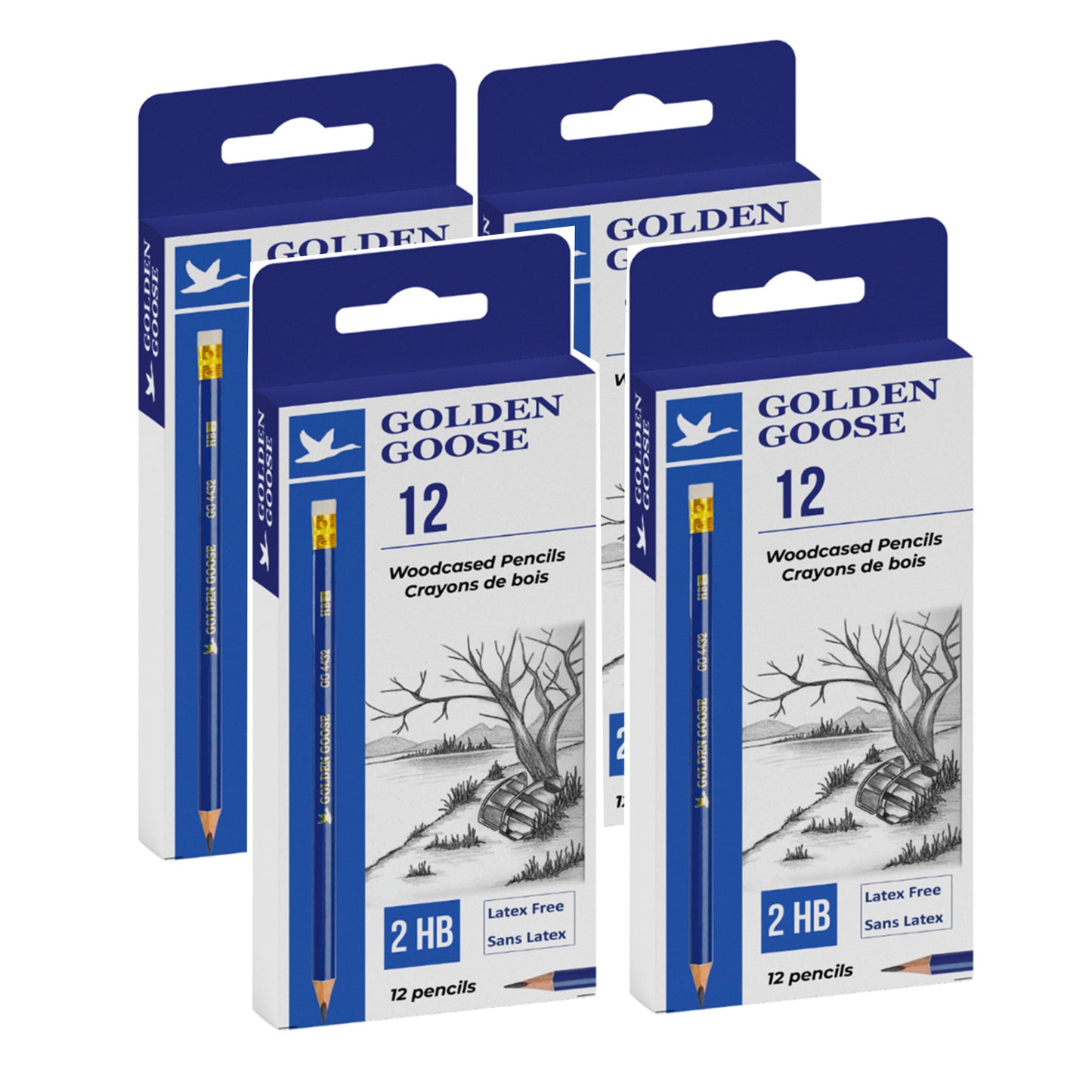 Golden Goose HB Blue Pencils With White Eraser - Box of 12