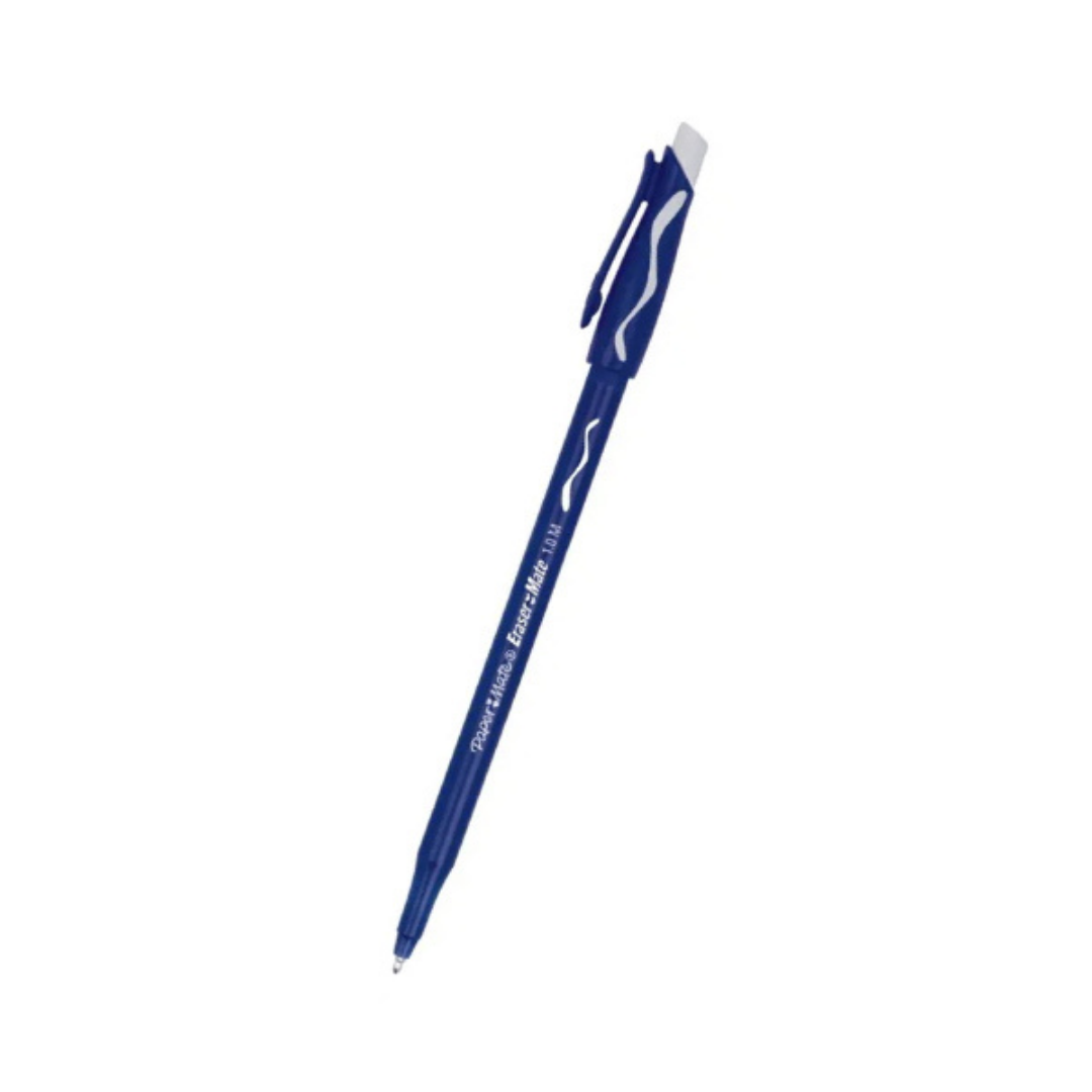 Paper Mate Erasermate Ballpoint Pen, Medium - Blue - 3 Pack