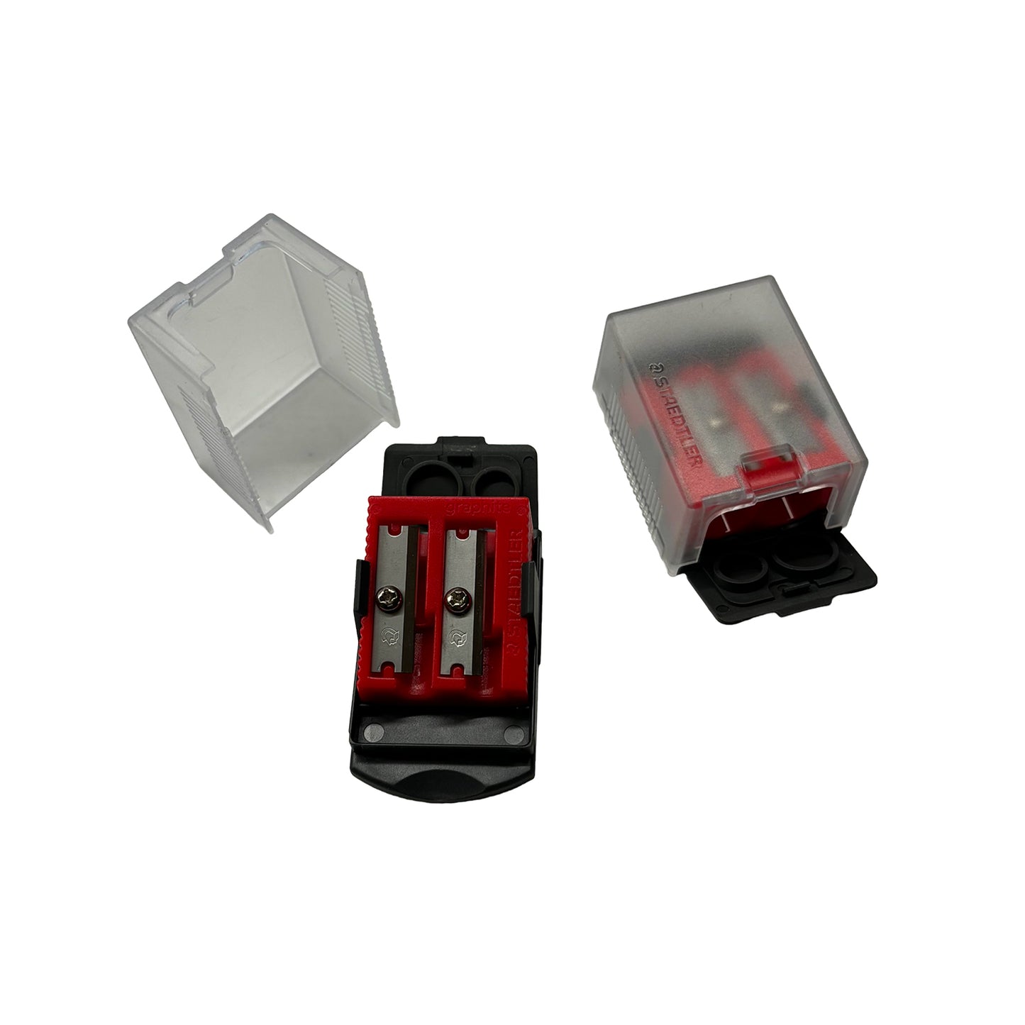 Staedtler two hole Pencil Sharpener with 2 barrels - small container