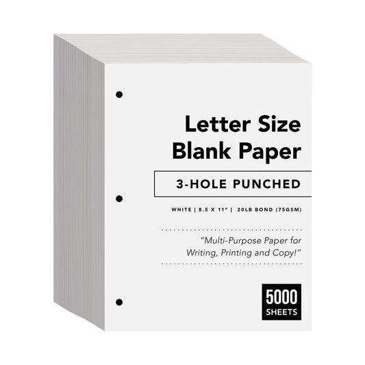 8.5" X 11" Grey's Harbor Copy Paper, 3-Hole Punched 40% Recycled - 5000 Sheets