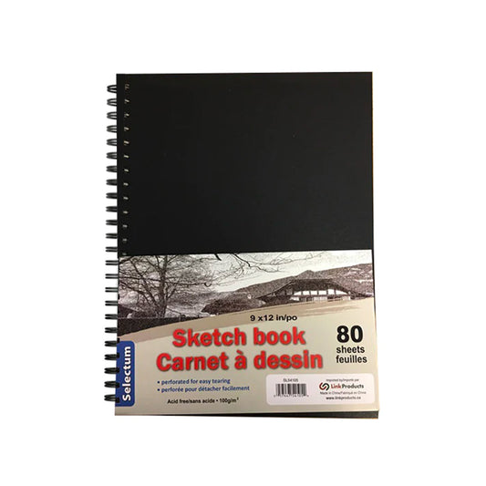 9" x 12" Sketch Book Side Coil, Hard Cover - 80 Sheets