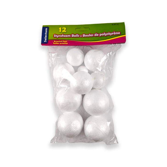 Assorted White Foam Balls - 12 Pack
