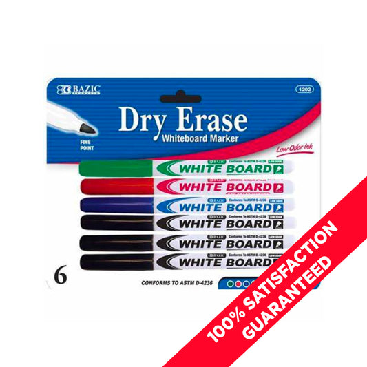 Bazic/H-Tone Dry Erase Marker, Bullet Tip - 6 Assorted