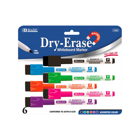 Bazic Magnetic Dry Erase Marker, Ultra Fine - 6 Assorted