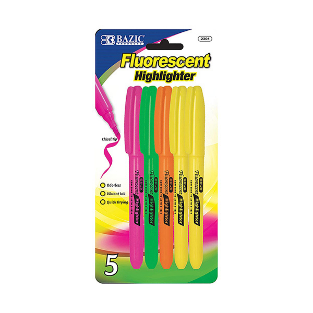 H-Tone/Bazic Highlighter, Pen Style - 5 Colours