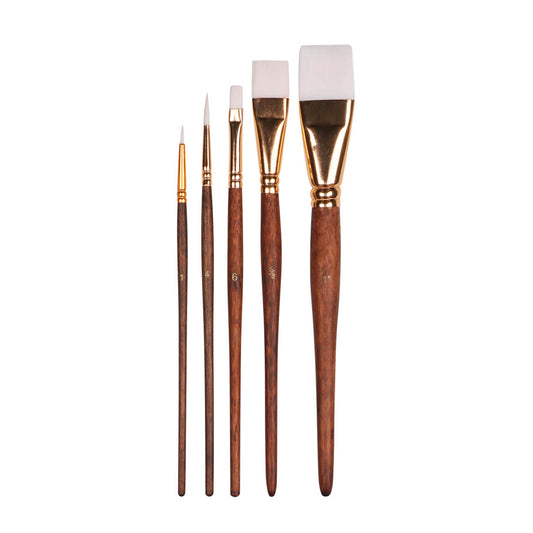 Short Handle White Taklon Brushes - Set of 5