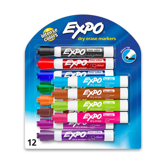 Expo 2 Dry Erase Markers, Chisel Tip - 12 Assorted