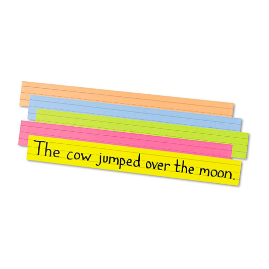 3” x 24” Coloured Tag Ruled Sentence Strips, Bright Colours - 100 Pack