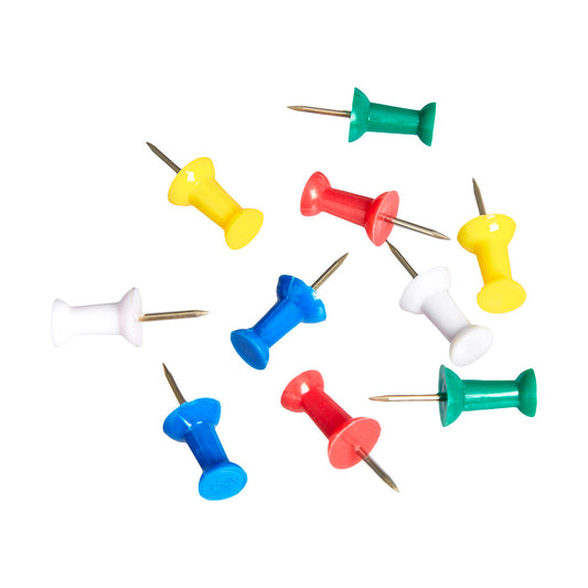Plastic Push Pins, Assorted Colour - Box of 100