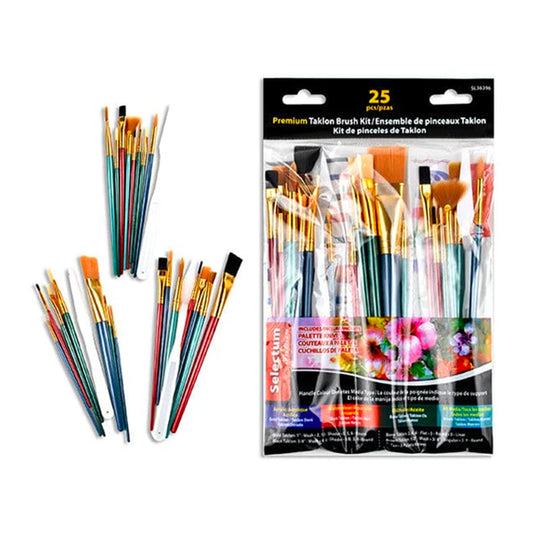 Premium Taklon Brush Kit With 3 Palette Knives - 25 Brushes