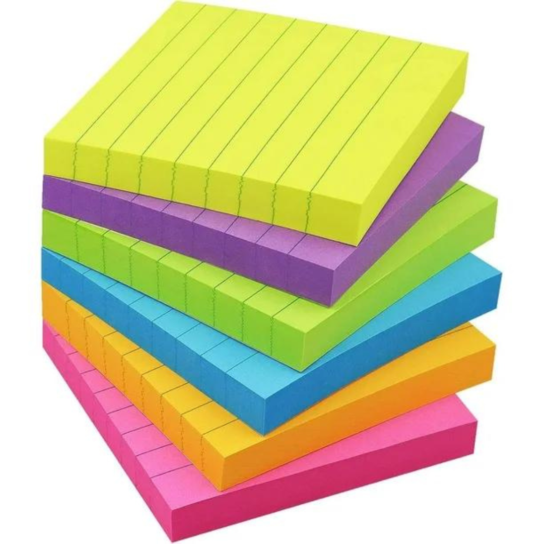 Bazic 3" x 3" Lined Self Stick Notes, Neon - pad of 70