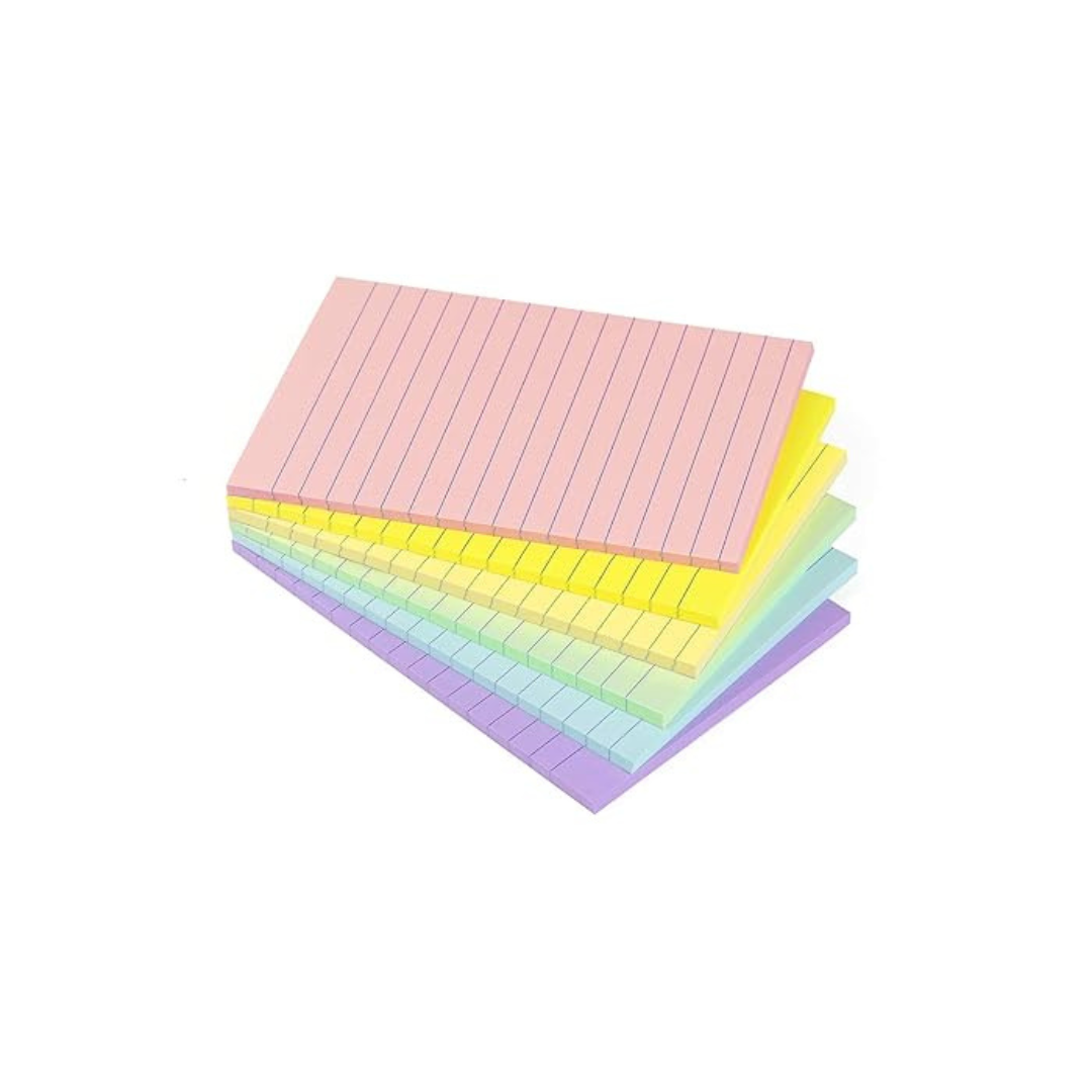 Bazic 4" x 6" Lined Self Stick Notes, Pastel - 1 Pad of 50