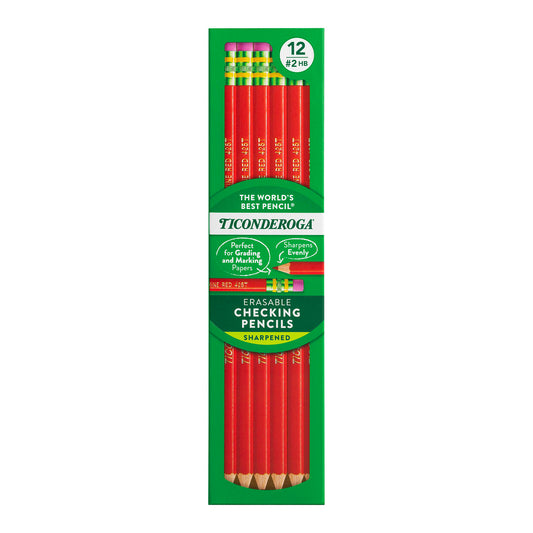 Ticonderoga Red Marking Pencil With Eraser - Box of 12