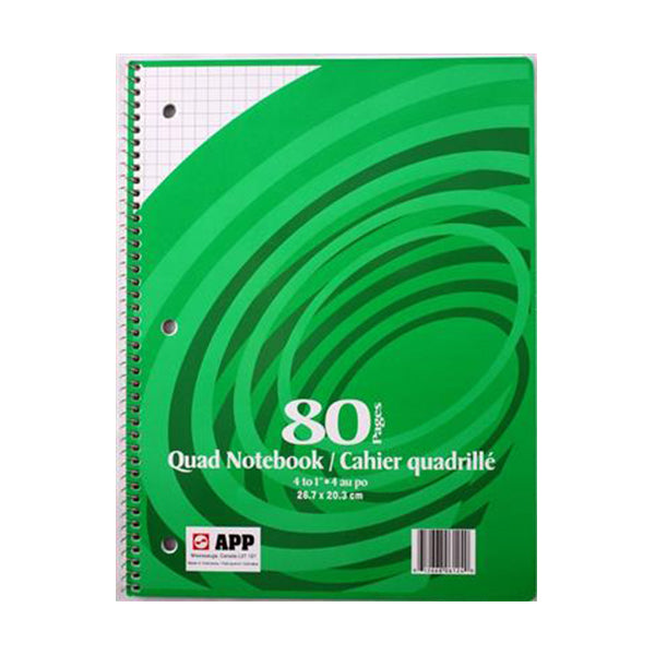 8.5" x 11" Coil Quad Ruled Exercise books - 80 pg