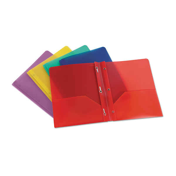 Poly twin pocket portfolio with tangs - assorted colours